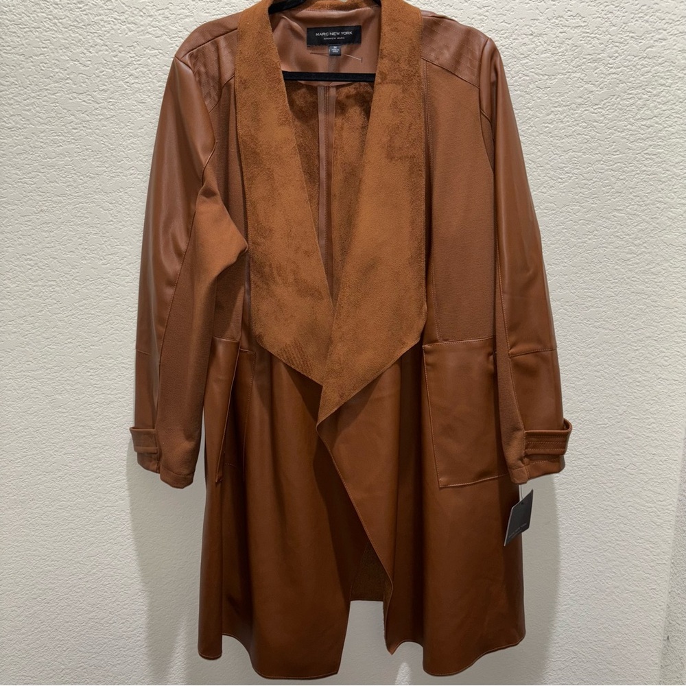 Cognac Brown faux leather Suede Trench Coat Women's Jacket